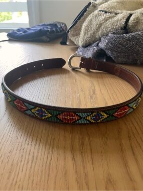 GAP Vintage Brown Genuine Leather Belt with Western Beaded Stitched Detail